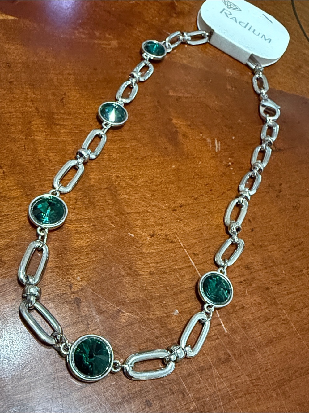 Anthropologie Radium Creation Silver-Toned Chain Link Green Gemstone Necklace🔥🔥🔥 - Picture 2 of 16